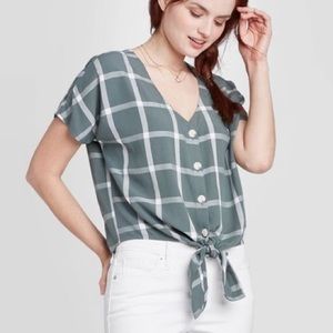 Universal Thread Tie Front Windowpane Print Top